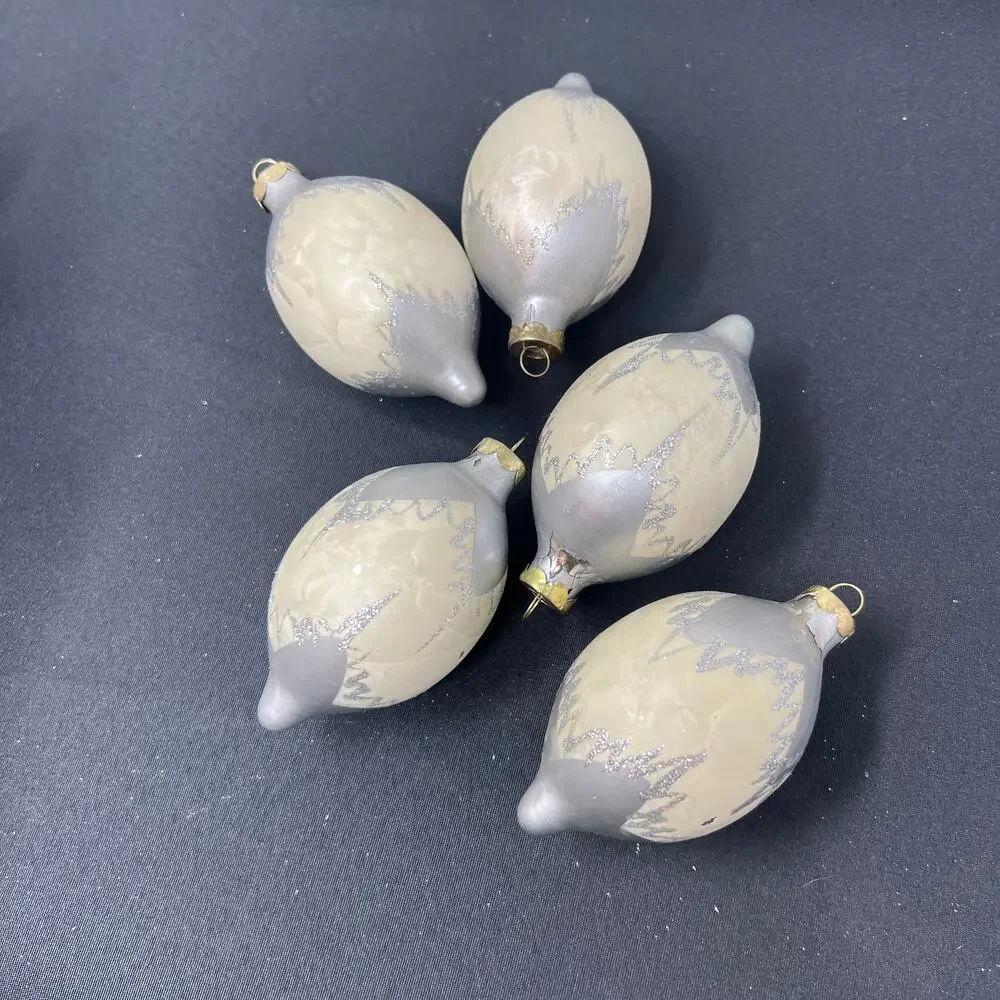 Vintage Mercury Glass Ornament‎ Lot of 5 Teardrop Silver Icy Glitter MCM 3.5